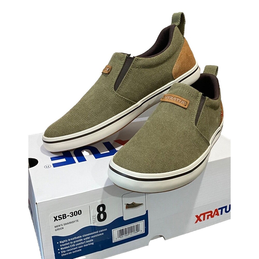XTRATUF Men's 8 Sharkbyte Canvas Suede Slip On Deck Shoes Sneakers Green XSB-300